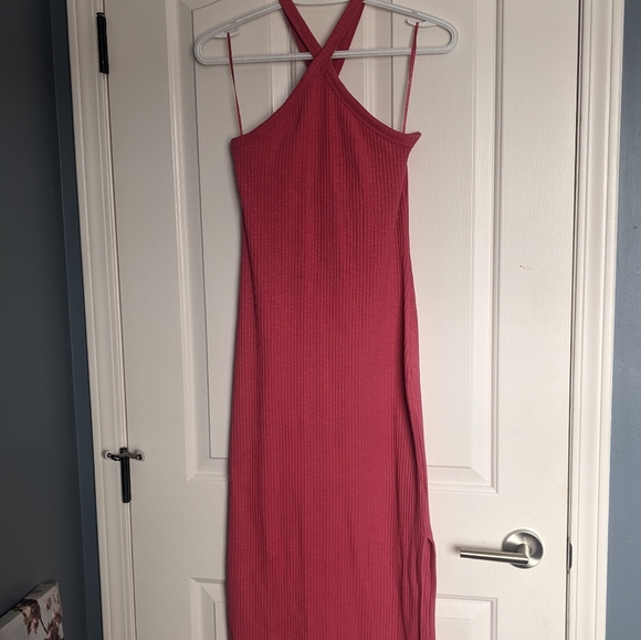 Pink Halter Midi Dress with Slit Size Small - Picture 3 of 6